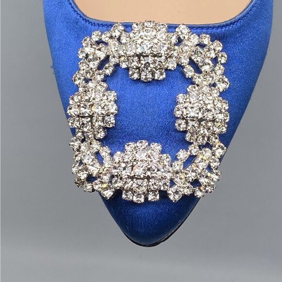 Manolo Blahnik Satin Blue Mules with Crystal Accent - Picture 8 of 13